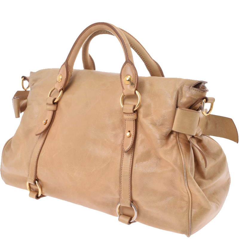 

Miu Miu Brown Leather Bow Top Handle Bag