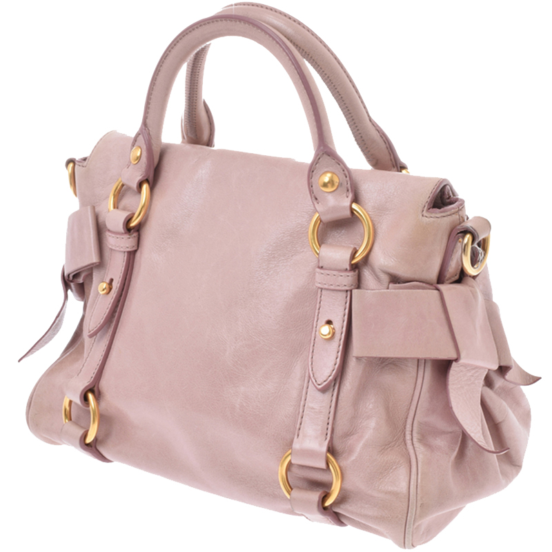 

Miu Miu Pink Leather Bow Top Handle Bag