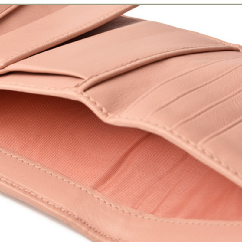 

Miu Miu Pink Woven Leather Tri Fold Wallet, Beige