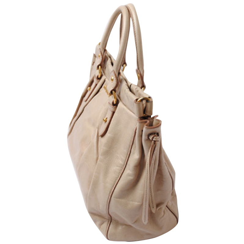 

Miu Miu Beige Leather Luxe Ruched Tote