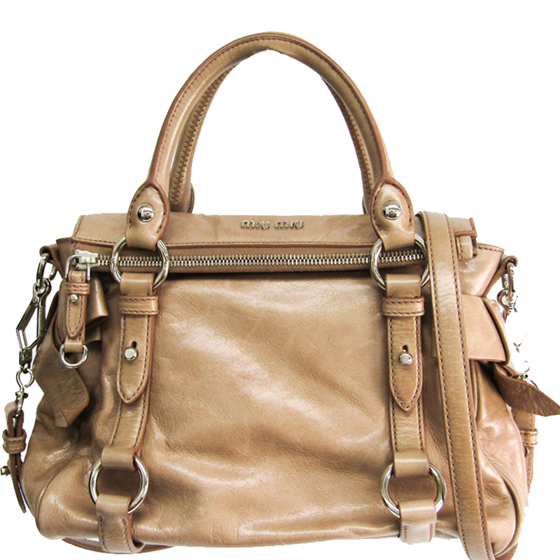 Pre Owned Miu Miu Beige Leather Top Handle Bag