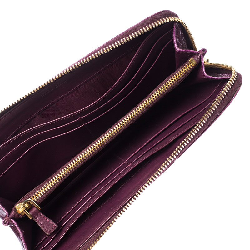 

Miu Miu Purple Crocodile Embossed Leather Zip around Wallet