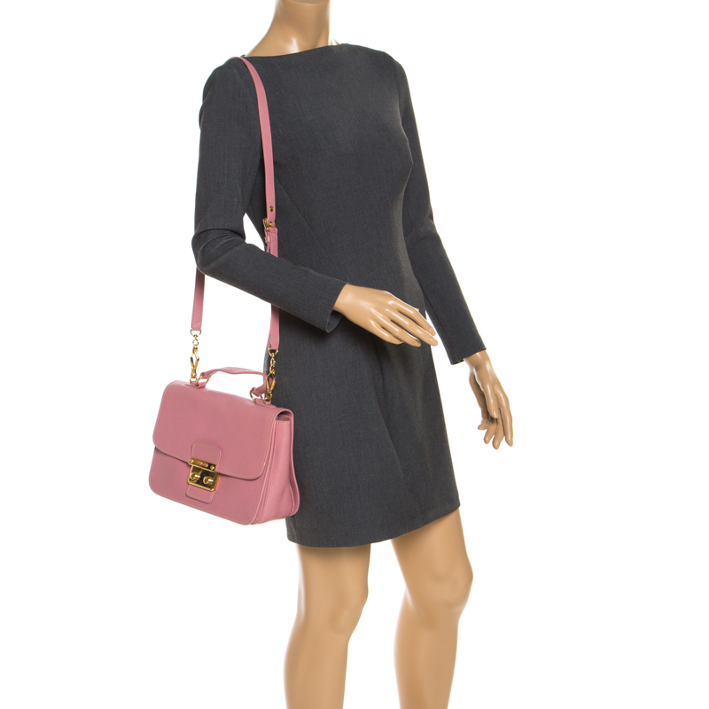 

Miu Miu Pink Leather Madras Top Handle Bag