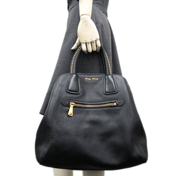 Pre Owned Miu Miu Black Leather Boston Bag