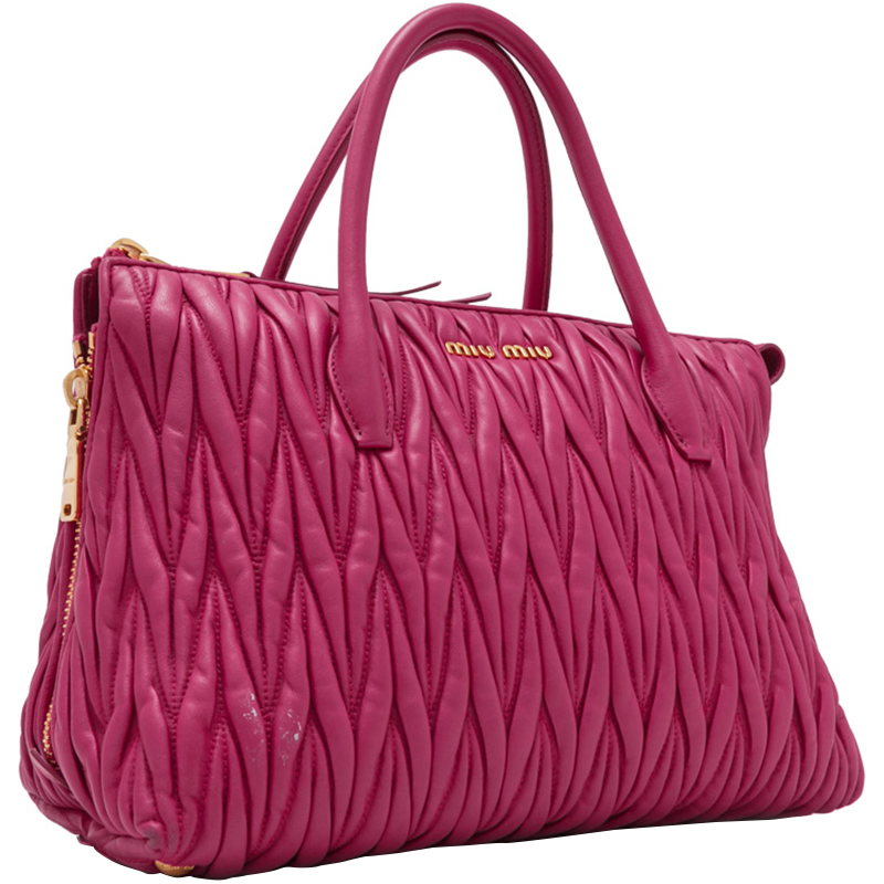 

Miu Miu Pink Lambskin Leather Matelasse Shopping Bag