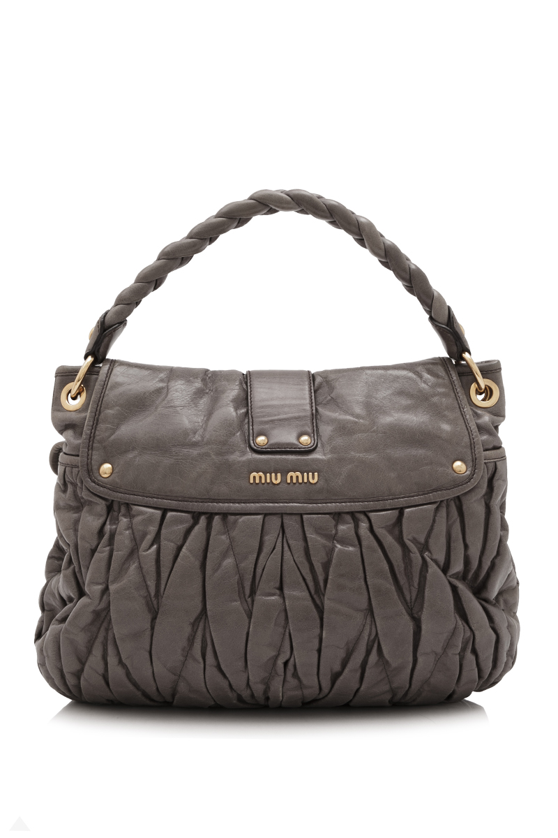 

Miu Miu Gray Matelasse Lux Leather Coffer Bag, Grey