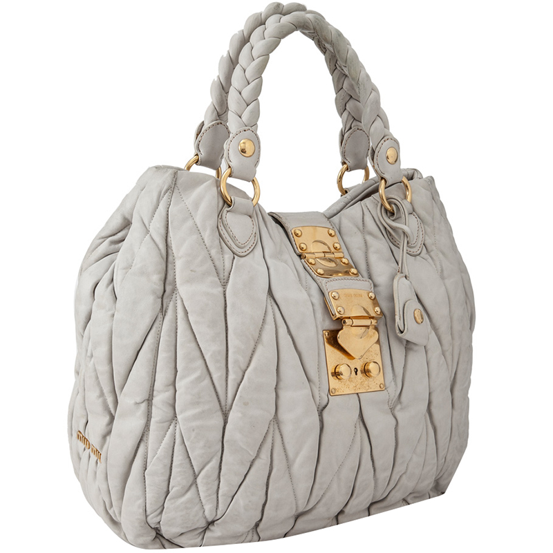 

Miu Miu Gray Matelasse Leather Satchel, Grey