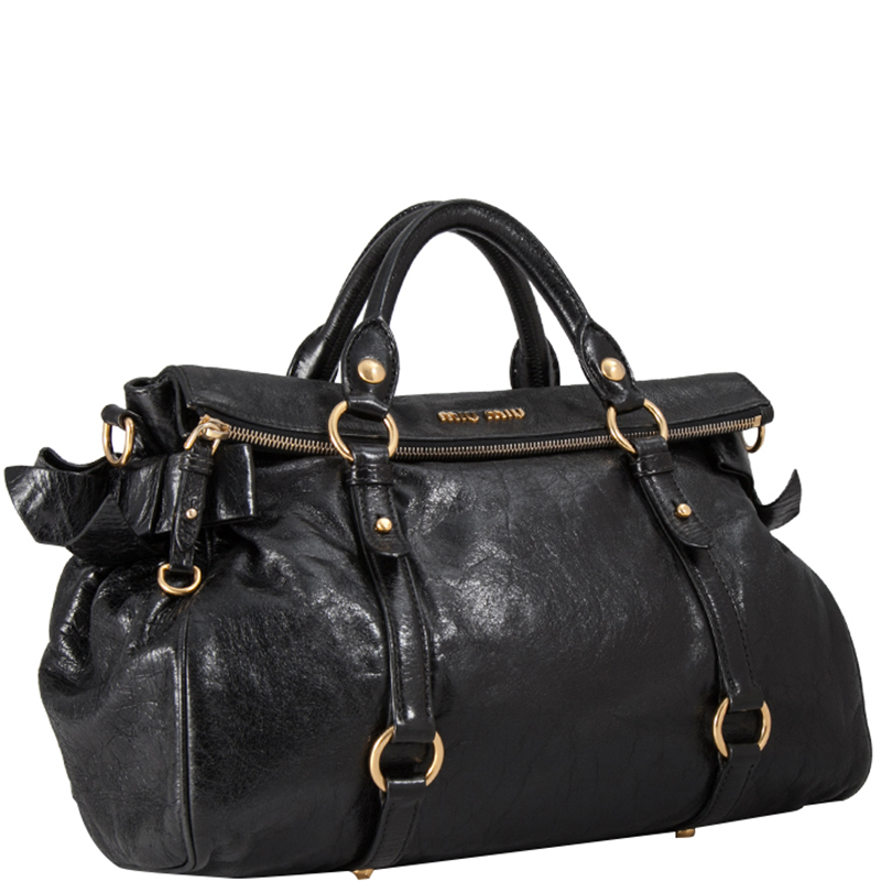 

Miu Miu Black Vitello Lux Leather Bow Satchel