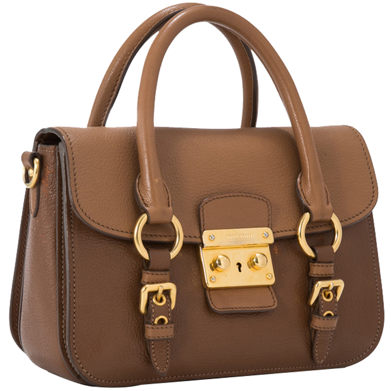 

Miu Miu Brown Leather  Madras Satchel