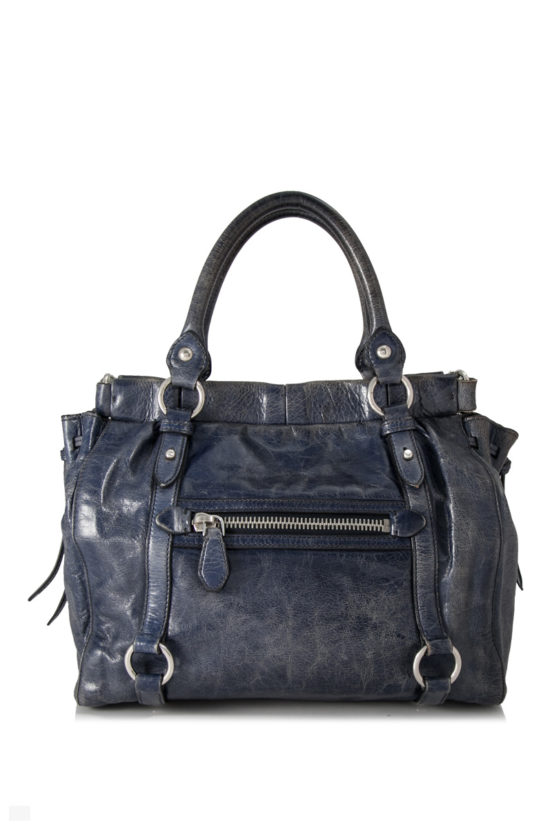 

Miu Miu Blue Vitello Lux Leather Shopping Bag
