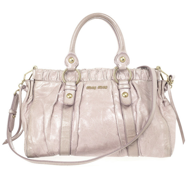 Pre Owned Miu Miu Grey Lux Leather Soft Shopping Top Handle Bag