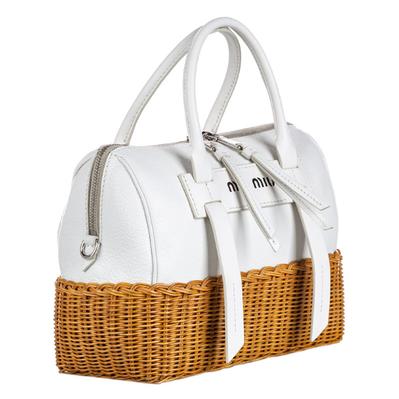 

Miu Miu White Leather and Rattan Satchel