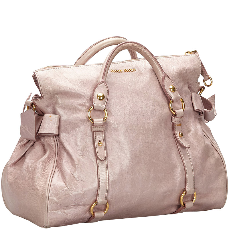 

Miu Miu Pink Vitello Lux Leather Bow Bag