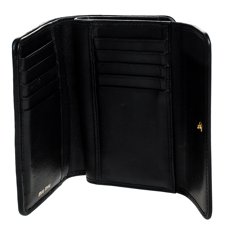 

Miu Miu Black Matelasse Flap Compact Wallet