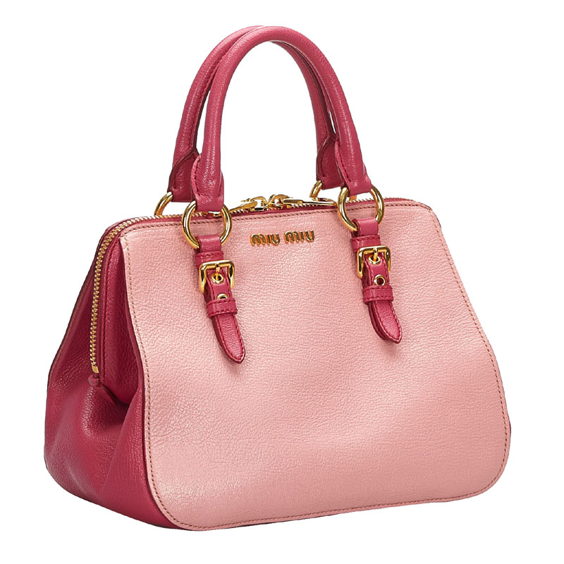 

Miu Miu Bicolor Leather Madras Satchel, Pink