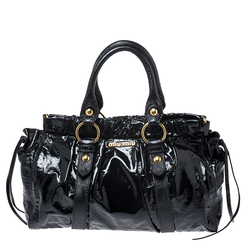 Miu Miu Black Matelasse Patent Leather Tote