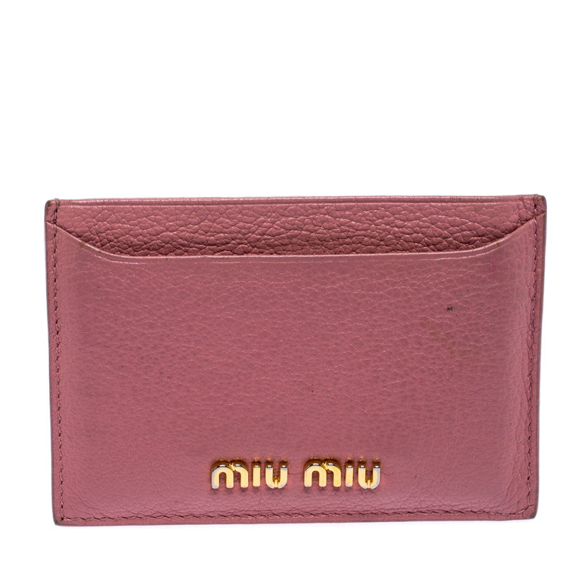 Pre Owned Miu Miu Pink Leather Card Holder