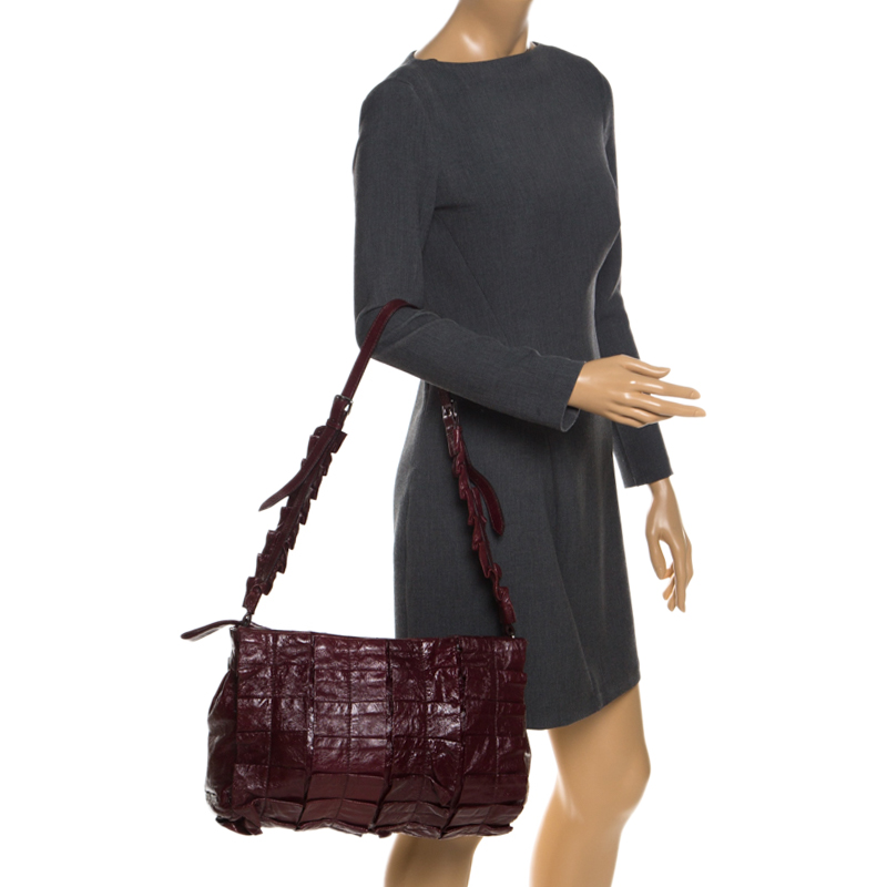 

Miu Miu Burgundy Glossy Ruffled Leather Shoulder Bag