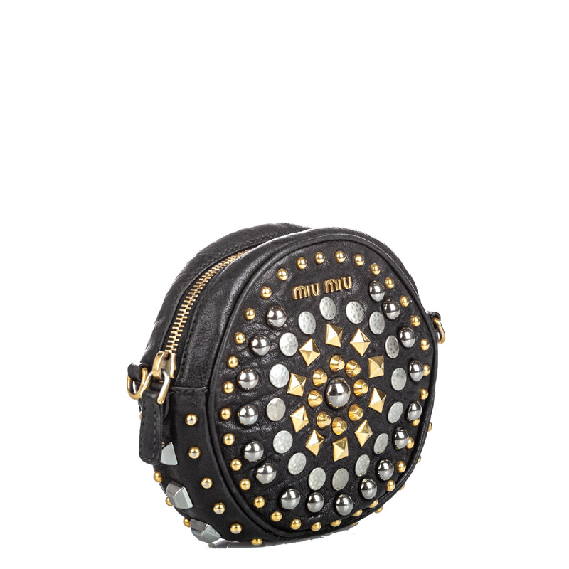 

Miu Miu Black Leather Studded Crossbody Bag