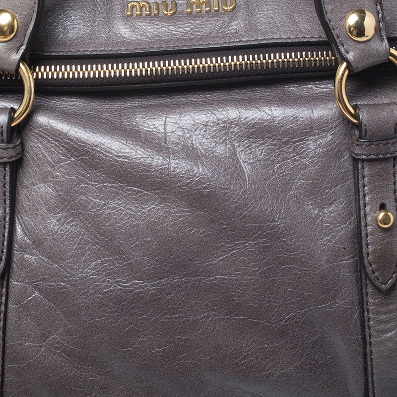 Miu Miu Gray Vitello Shine Satchel Grey Leather Pony-style calfskin  ref.329653 - Joli Closet