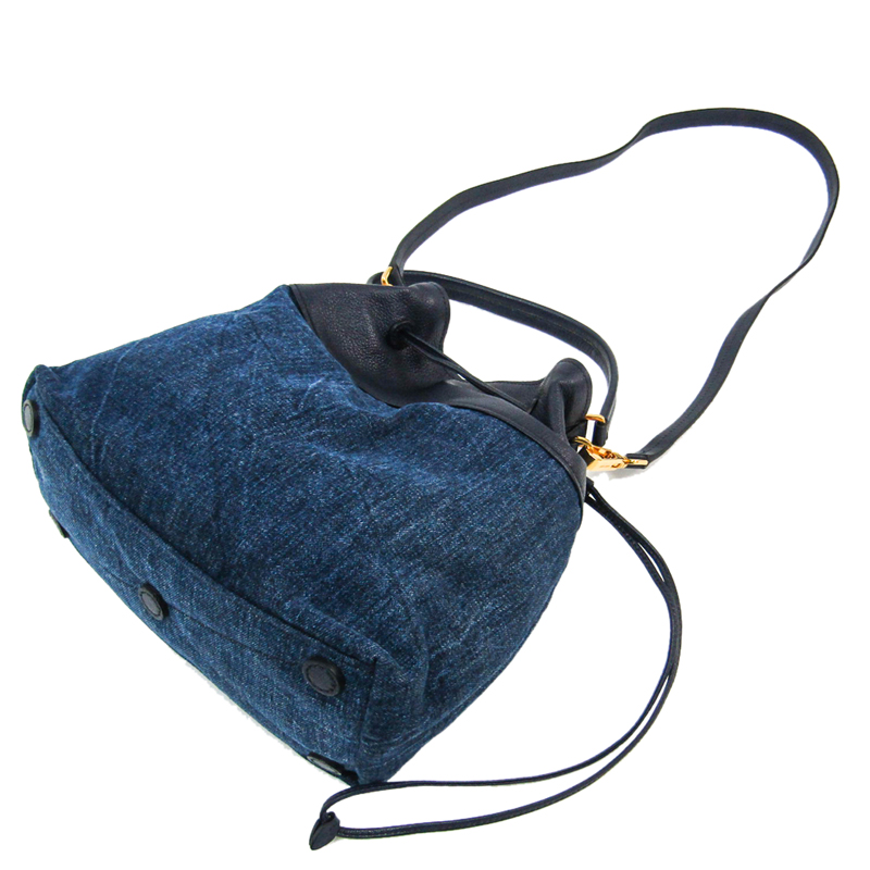 

Miu Miu Blue Denim And Madras Leather Shoulder Bag