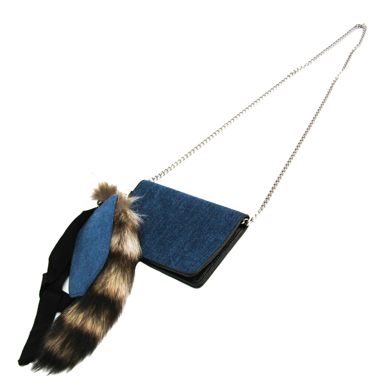 

Miu Miu Blue Denim And Fur Chain Shoulder Bag