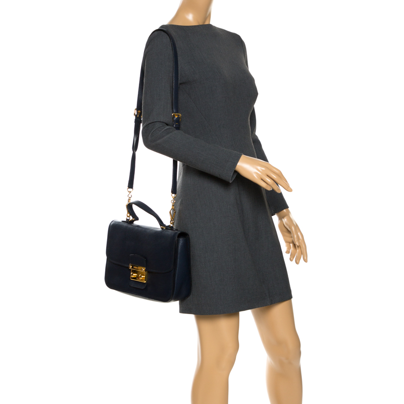 

Miu Miu Navy Blue Leather Madras Shoulder Bag