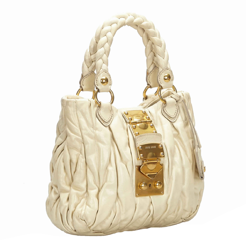 

Miu Miu Beige Leather Coffer Satchel