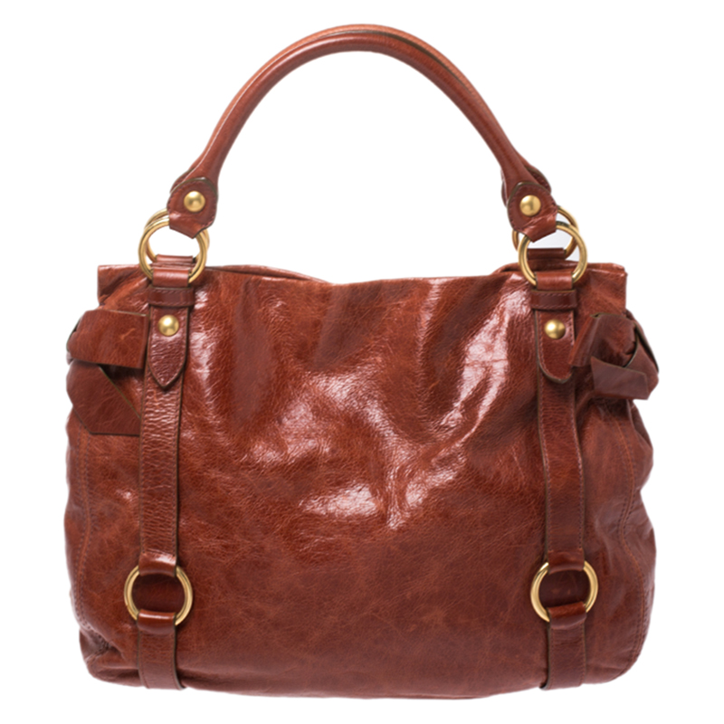 Pre Owned Miu Miu Copper Vitello Lux Leather Hobo