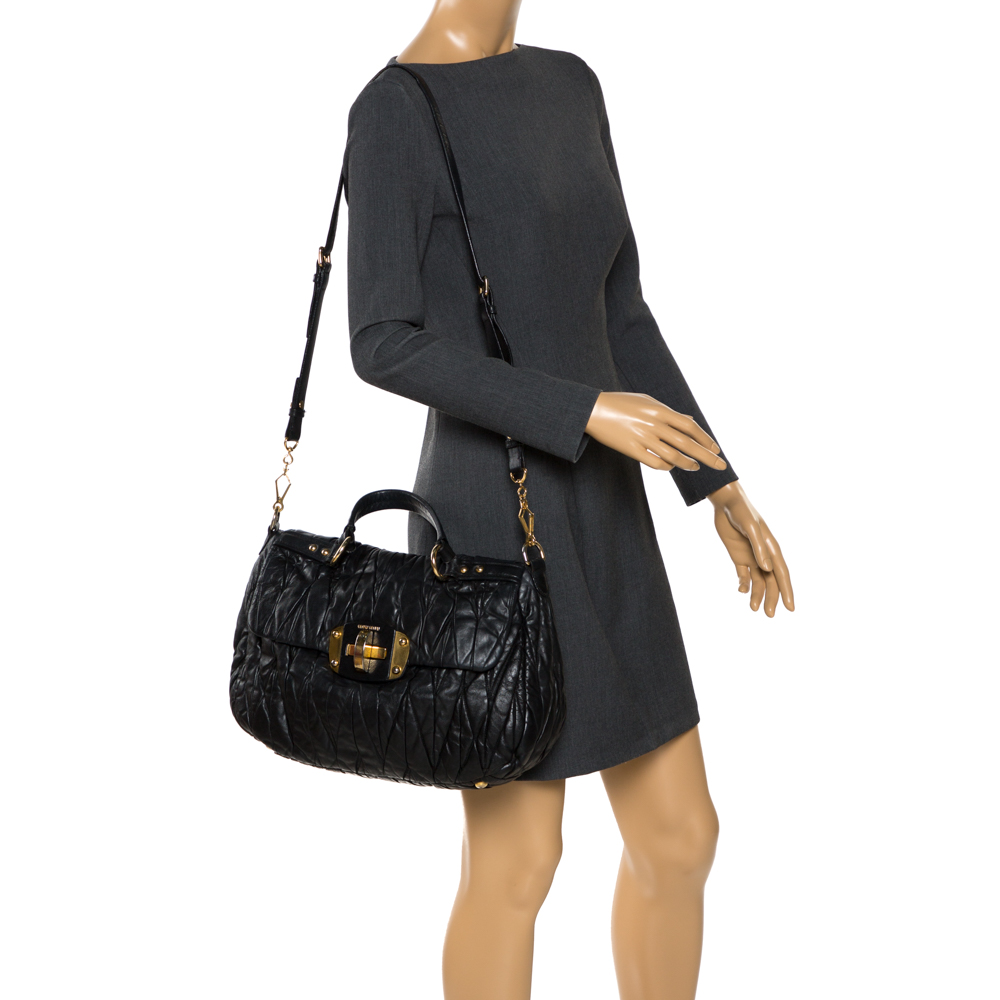

Miu Miu Black Matelasse Leather Bauletto Top Handle Bag
