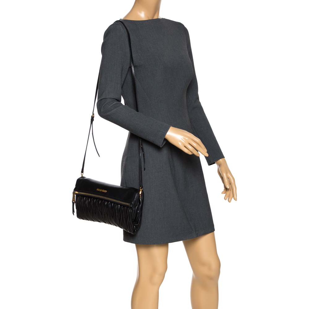 

Miu Miu Black Metalasse Leather Zipper Flap Shoulder Bag