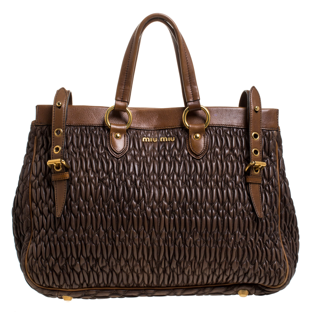 Miu Miu Brown Matelasse Leather Tote