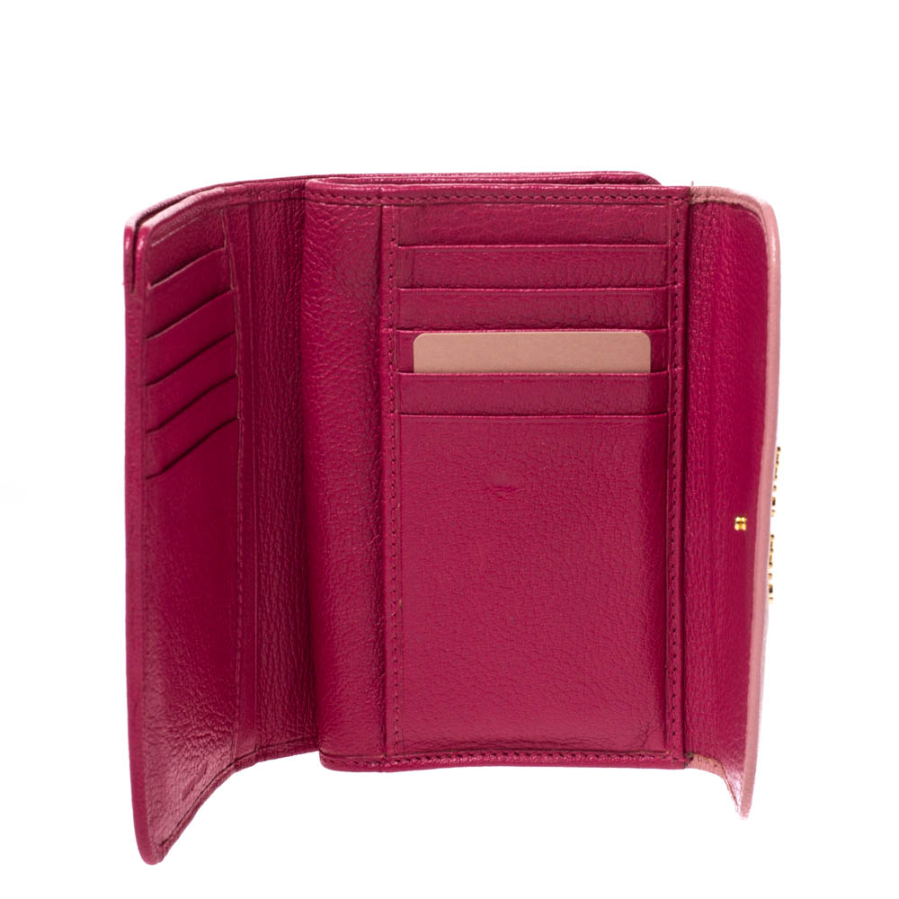 

Miu Miu Two Tone Pink Leather Madras Compact Wallet