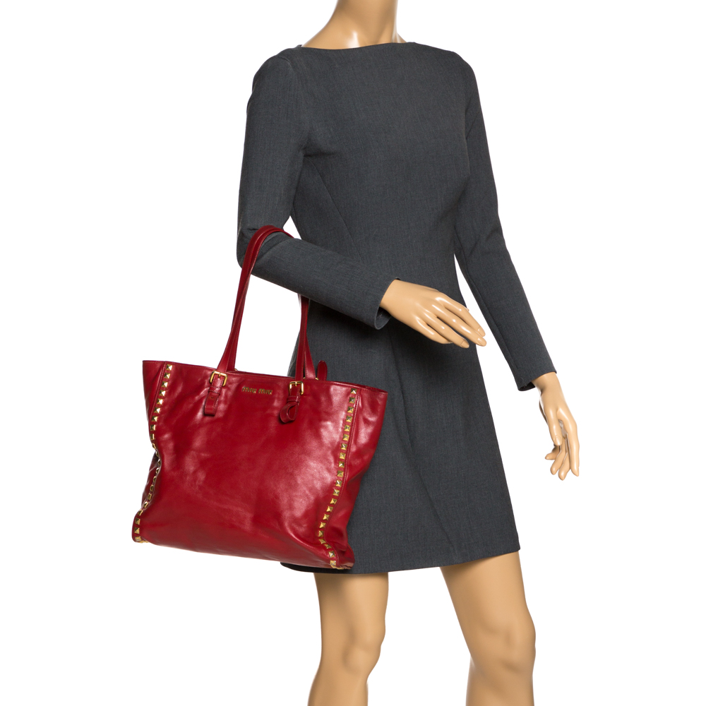 

Miu Miu Red Leather Studded Tote