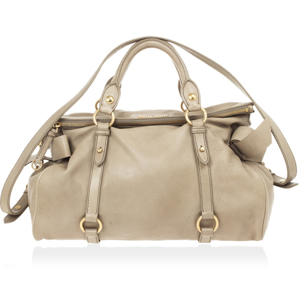 Pre Owned Miu Miu Beige Leather Bow Leather Tote