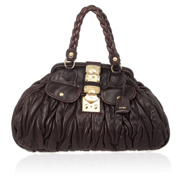 Pre Owned Miu Miu Purple Mattelasse Large Coffer Tote