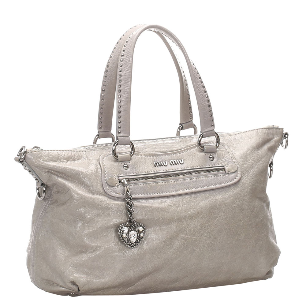 

Miu Miu Gray Nappa Leather Satchel Bag, Grey