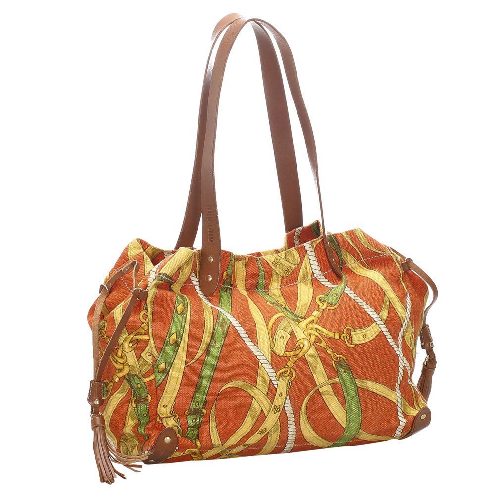 

Miu Miu Orange Printed Canvas Tote Bag, Multicolor