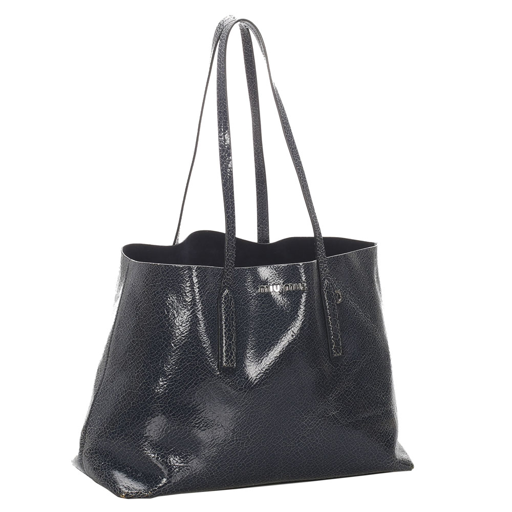 

Miu Miu Blue Patent Leather Tote Bag