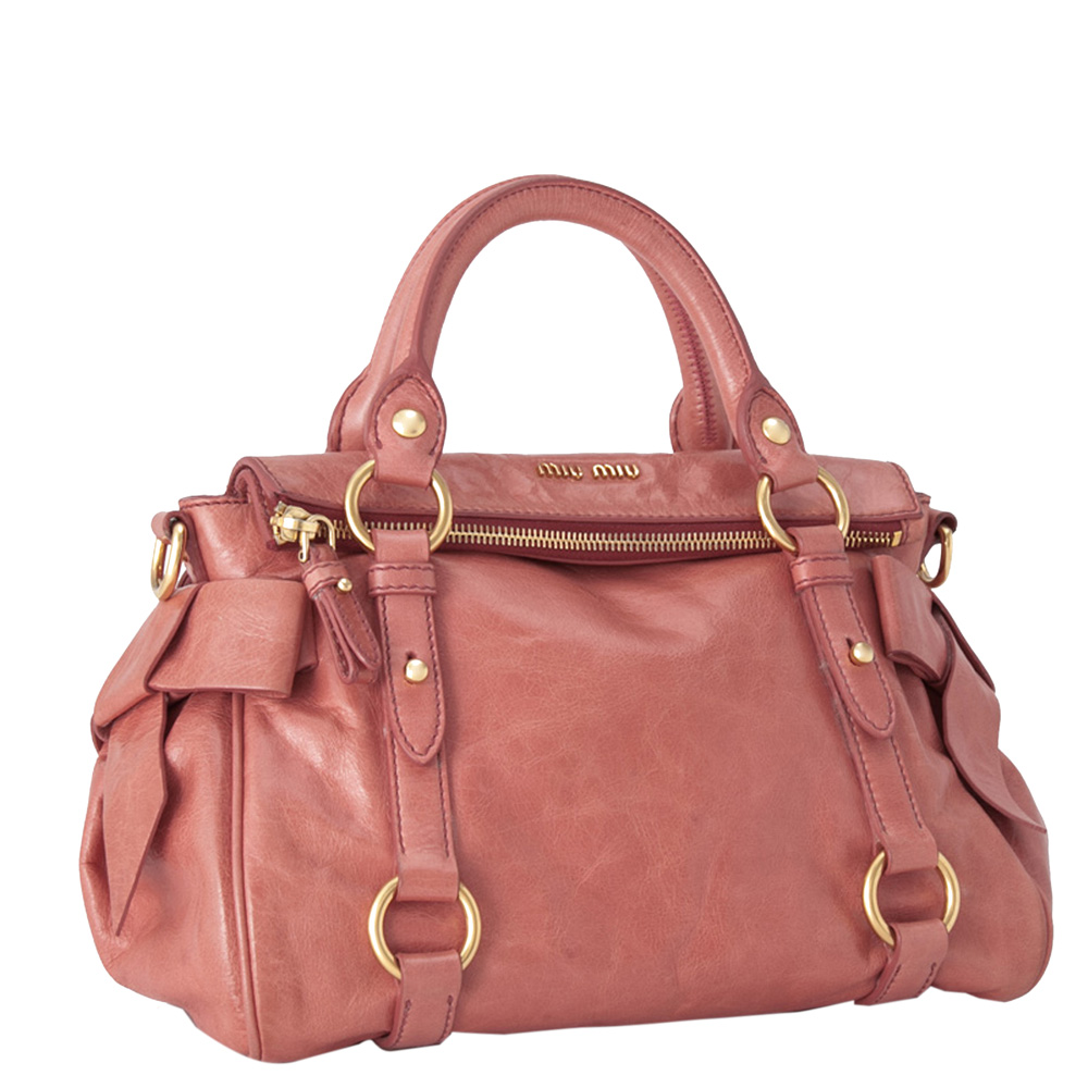 

Miu Miu Pink Vitello Lux Leather Bow Satchel