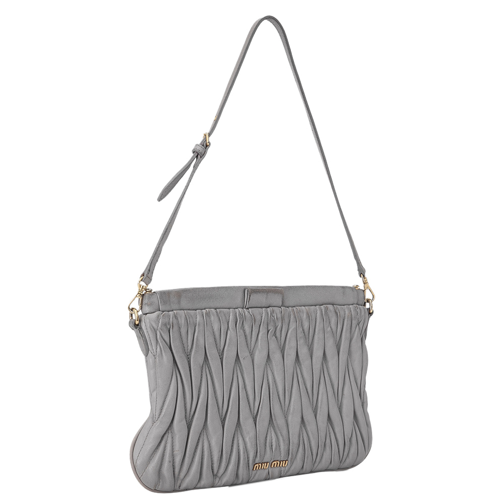 

Miu Miu Gray Gathered Leather Shoulder Bag, Grey