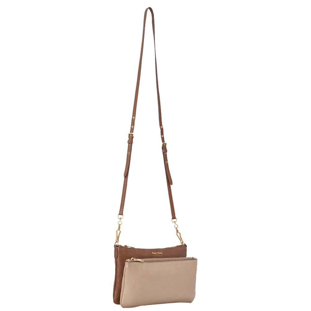 

Miu Miu Brown/Beige Leather Double Zip Crossbody Bag