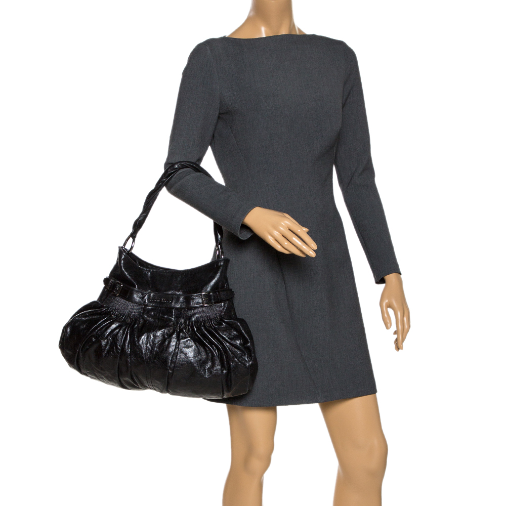

Miu Miu Black Pleated Leather Buckle Hobo