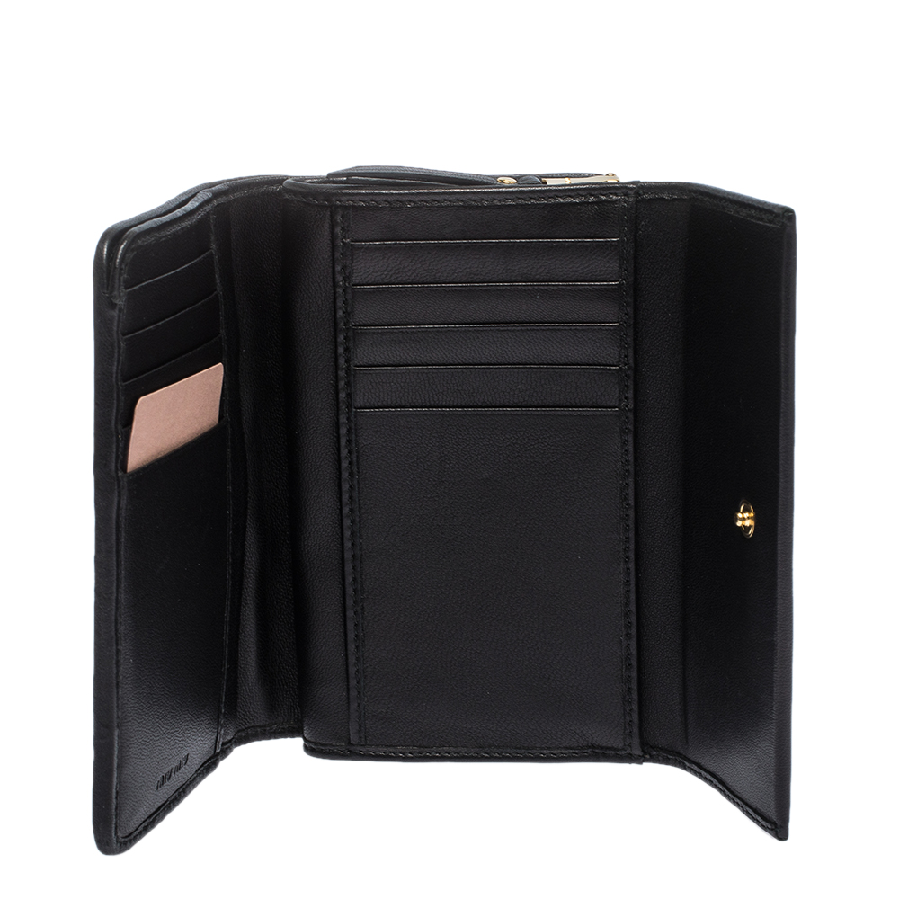 

Miu Miu Black Matelasse Leather Flap Compact Wallet