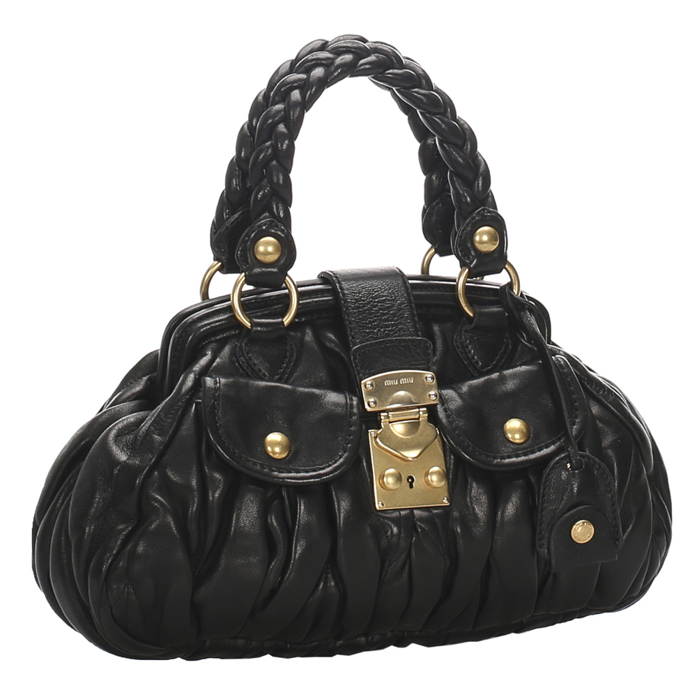 

Miu Miu Black Gathered Leather Satchel Bag