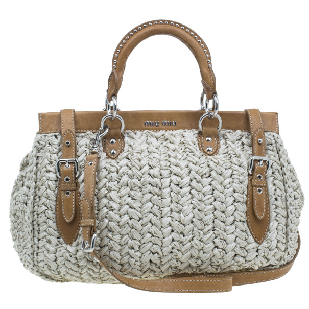 Miu Miu Beige Straw and Leather Trimmed Raffia Tote Miu Miu | TLC US