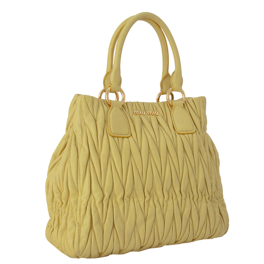 

Miu Miu Yellow Matelasse Leather Shopping Satchel Bag