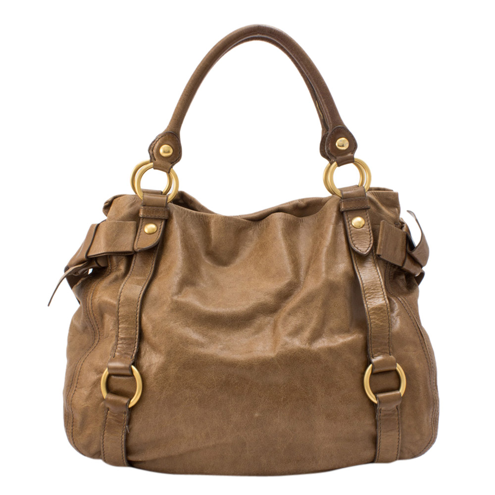 

Miu Miu Brown Vitello Lux Leather Bow Bag