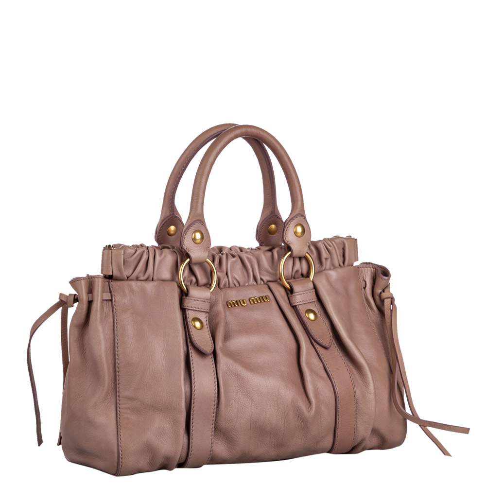 

Miu Miu Brown Leather Ruched Satchel