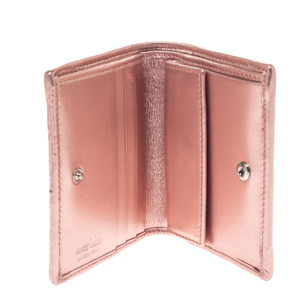 

Miu Miu Metallic Peach Matelasse Leather Bifold Compact Wallet, Orange